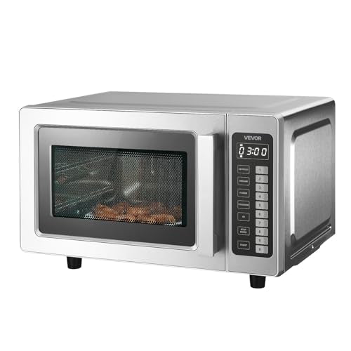 VEVOR Commercial Microwave Oven, 0.9 Cu Ft, 1000W Digital Stainless Steel Countertop Microwave Oven with Touchscreen, 10 Cooking Presets, 5 Power Levels, Multi-Lock Door & Easy Clean for Restaurants