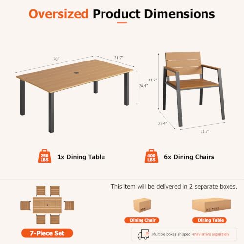 LazySunsets Outdoor Dining Set with Umbrella Hole (Gray/Teak, 7 Piece)