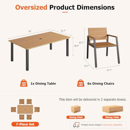 LazySunsets Outdoor Dining Set with Umbrella Hole (Gray/Teak, 7 Piece)