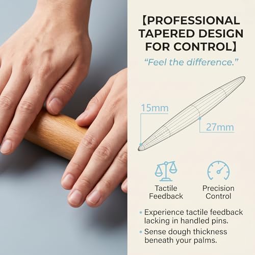 16-inch French Rolling Pin for Baking - Professional Solid Beechwood Dough Roller for Pizza, Pastry & Cookie Crust - Tapered Wooden Rolling Pins for Precision Control