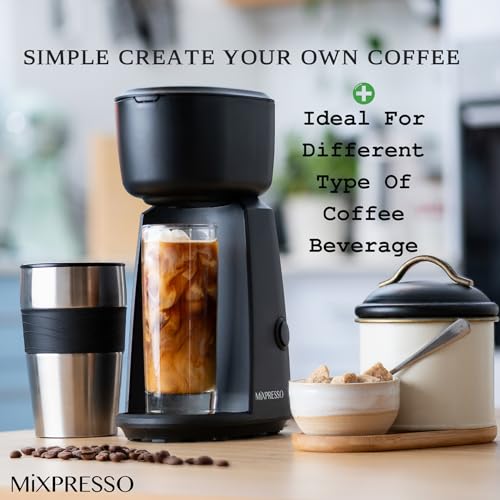 Mixpresso Personal Single Serve Coffee Maker & 14oz Travel Mug, Drip Small Coffee Maker & Tumbler, Auto Shut Off & Reusable Filter, Compatible with Coffee Grounds