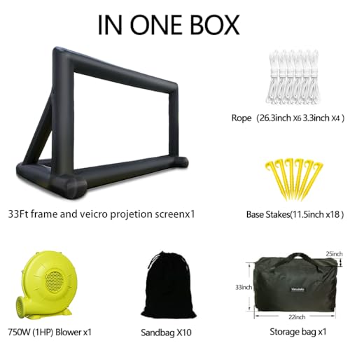 33ft Outdoor Inflatable Movie Screen, No Seam Projector Screen with Air Blower, Support Front & Rear Projection