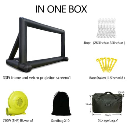33ft Outdoor Inflatable Movie Screen, No Seam Projector Screen with Air Blower, Support Front & Rear Projection