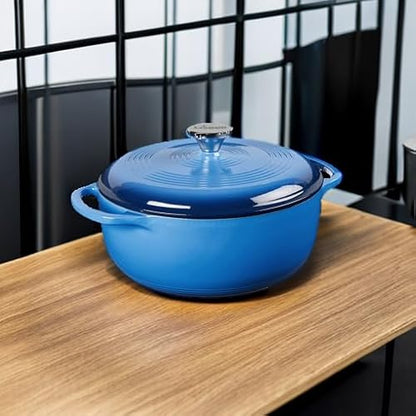 Lodge Essential Enamel Cast Iron Dutch Oven with Lid - 4.5 Quart - Oven-Safe Enamel Cookware up to 500° F - Heat-Retaining Braising & Roasting Pot - Non-Toxic Cookware - Caribbean Blue