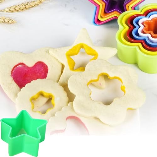 32Pcs Cookie Cutter Set, Biscuit Cutters Shapes, Multi-Size Sandwich Fondant Cake Fruit Vegetable Shapes Cutter Set,Include Square, Round, Star, Heart, Flower, Tree (6 Shapes)