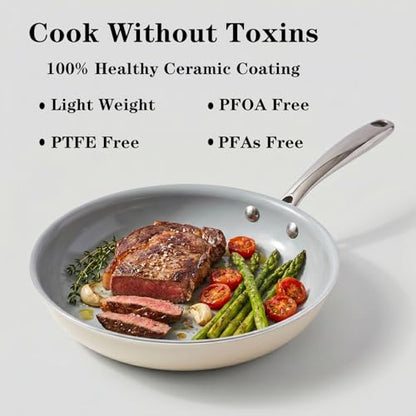 Cookersway Cookware Ceramic Nonstick Frying Pans: 3Pieces Non Stick Skillet 8 9.5 11 Inches - Healthy Egg Fry Pans - Free of PTFE,PFOA,PFAS