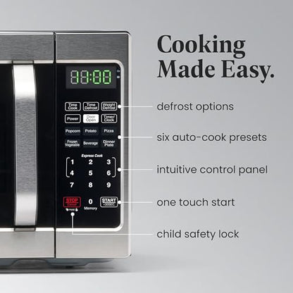 Farberware 0.7 Cu. Ft. Countertop Microwave Oven – 700 Watts Power, Auto Cook Settings, Defrost, Easy Clean and Child Safety Lock - Stainless