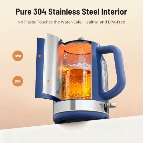 Electric Tea Kettle Retro‑Blue, 57oz Hot Water Pot with Thermometer