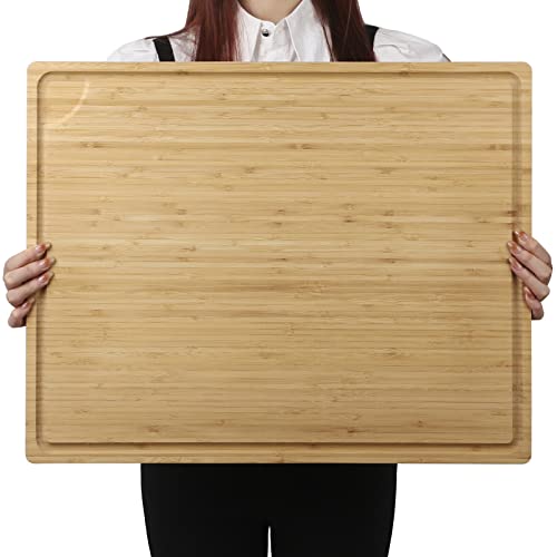 BAMOTTO CRAFTBAMBOO XXL Extra Large 100% Organic Bamboo Cutting Board 24"x18" - Butcher Block Chopping/Carving Board with Handle & Juice Groove for Turkey, Meat, Vegetables, BBQ