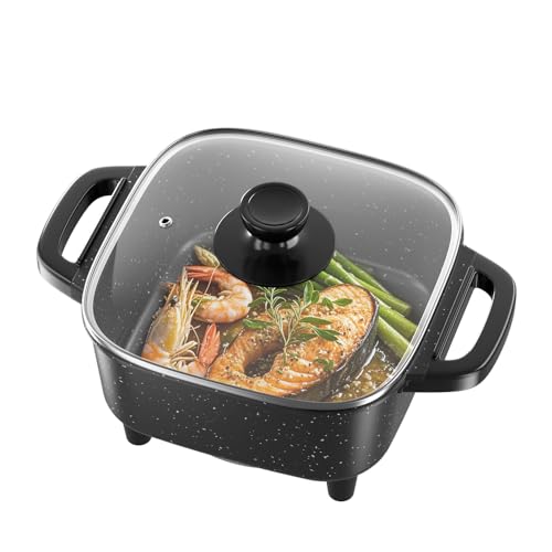 AORAN Electric Frying Pan with Lid, Multifunctional Electric Skillet for Frying, Grilling, Boiling & Cooking, Nonstick, Compact, Easy-to-Clean, Adjustable Temp Control Black