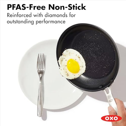 OXO Enhanced, 8" 10" and 12" 3 Piece Frying Pan Skillet Set, Healthy Ceramic Nonstick, PFAS-Free, Stainless Steel Handle, Dishwasher Safe, Oven Safe, Black
