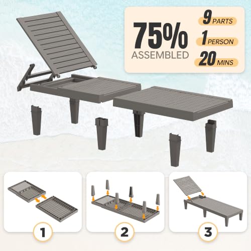 WTFGO Outdoor Chaise Lounge Chair Set of 4, Grey