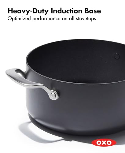 OXO Professional 5QT Stock Pot with Lid, Hard Anodized Ceramic Nonstick Cookware PFAS-Free, Stainless Steel Handles, Induction Suitable, Diamond Reinforced Coating, Dishwasher and Oven Safe, Black