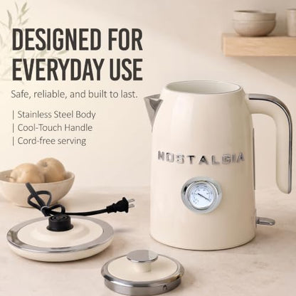 Nostalgia Retro Electric Kettle,1.7L Enamel-Coated Stainless Steel - Cream