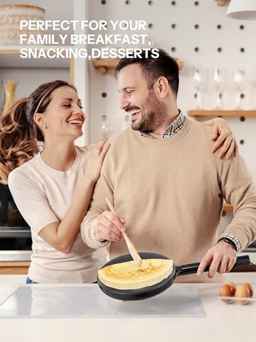 Electric Crepe Maker, 8 Inch Portable Crepe Maker Machine With Not-Stick Dipping Plate, Automatic Temperature Control, Nonstick Crepe Pan, Black (Black)