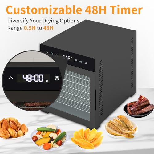 DUMOS Electric Food Dryer Dehydrator, 500W Power, 8 Stainless Steel Trays, 24H Timer, 185°F Temperature Control, Ideal for Jerky, Fruit, Meat, Herbs and Dog Treats