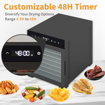 DUMOS Electric Food Dryer Dehydrator, 500W Power, 8 Stainless Steel Trays, 24H Timer, 185°F Temperature Control, Ideal for Jerky, Fruit, Meat, Herbs and Dog Treats