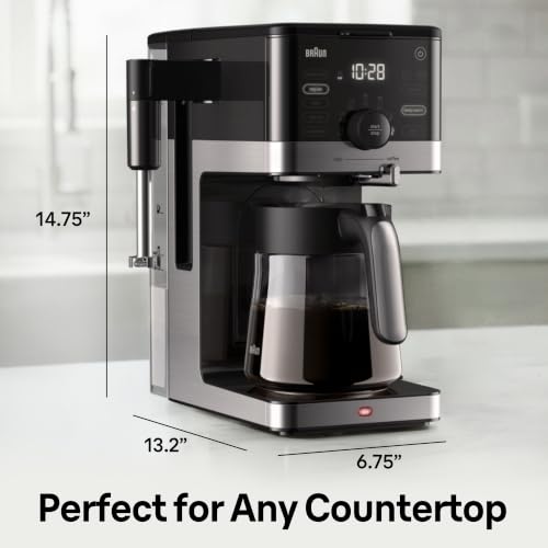 Braun OptiBrew Pro Drip Coffee Maker, Single Serve to 12 Cups, Milk Frother