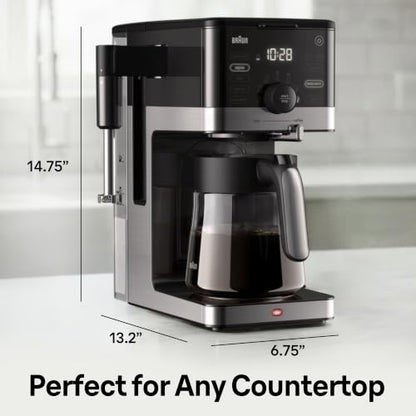 Braun OptiBrew Pro Drip Coffee Maker, Single Serve to 12 Cups, Milk Frother