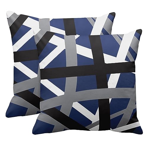 Emvency Throw Pillow Covers Set of 2, 20 x 20 Inch, Retro Striped Blue