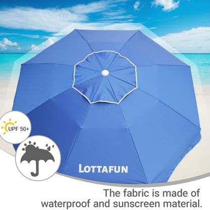 LOTTAFUN 6.5ft Beach Umbrella - Heavy Duty Wind Resistant UV 50+ Portable Sun Shade with Sand Anchor & Carry Bag, Outdoor Folding Umbrella for Beach, Pool, Patio, Garden (Dark Blue) No Tilt