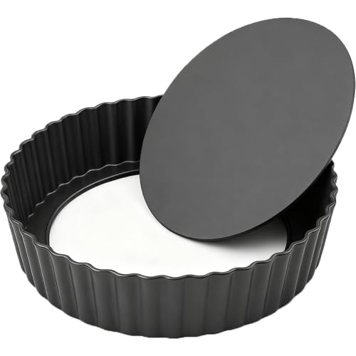 UWILLION 9.5 Inch Tart Pan 2.2 Inch Deep, Non-Stick Round Quiche Pan with Removable Bottom, Durable Carbon Steel Pie Pan for Cakes, Tarts, Pies and Mousse