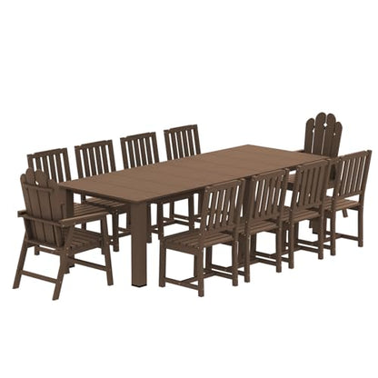 Tioline 11-Piece Patio Dining Set, Outdoor Dining Set for 10, HDPE All-Weather Outdoor Furniture with 89.57” Umbrella Hole Table, 2 Armchairs & 8 Armless Chairs, Brown