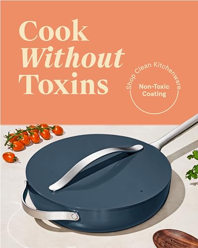 Caraway Nonstick Ceramic Sauté Pan with Lid (4.5 qt, 12") - Non Toxic, PTFE & PFOA Free - Oven Safe & Compatible with All Stovetops (Gas, Electric & Induction) - Navy