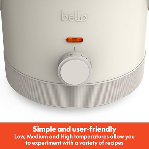 bella 1.5 Qt Slow Cooker with 3 Heat Manual Control, Ceramic Nonstick Coating, Dishwasher Safe Stoneware Pot and Tempered Glass Lid, Tangle Free Cord Wrap & Cool Touch Handles, Oatmilk
