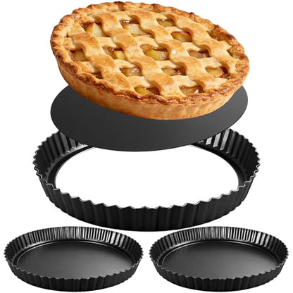 Tart Pan 2 Pack, 9 Inch Non-Stick Carbon Steel Pie Pan, Tart Pans with Removable Bottom -Top 9.5 inches, bottom 9 inches, 1.2 inches deep - Perfect Molds for Making pie, Fruit Tarts with Grooved Edges