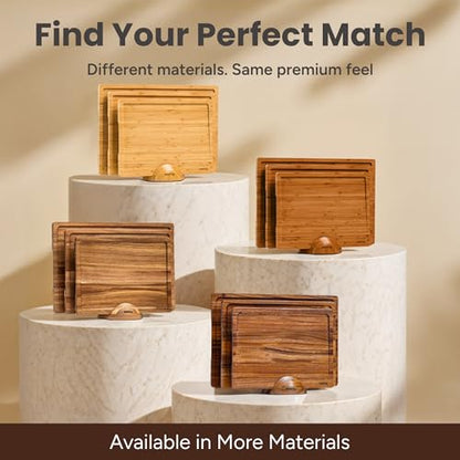 SMIRLY Walnut Cutting Board for Kitchen - Wood Cutting Boards with Handle and Juice Groove for Meal Prep, Serving, Charcuterie - Kitchen Gadgets - Non Toxic Wooden Chopping Board Set of 3 with Holder