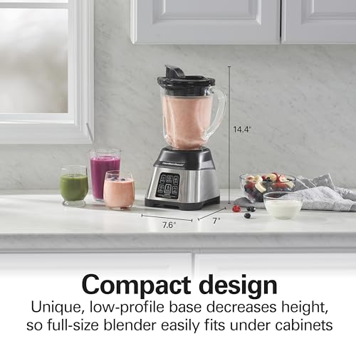 Hamilton Beach Blender for Smoothies with 5 Functions Including Auto Smoothie Cycle, Wave Action System for Ultra Smooth Results, 850 Watts, 40oz BPA Free Glass Jar, Stainless Steel (56208)