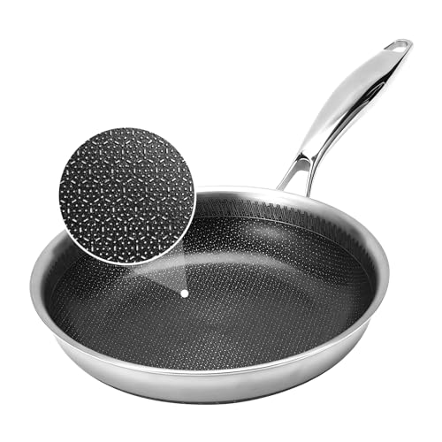 Legacy Culinaryware 8 Inch Tri-Ply Stainless Steel Hybrid Frying Pan, Ceramic Nonstick Skillet, Induction & Oven Safe 600°F, PFAS/PFOA Free Professional Clad Cookware