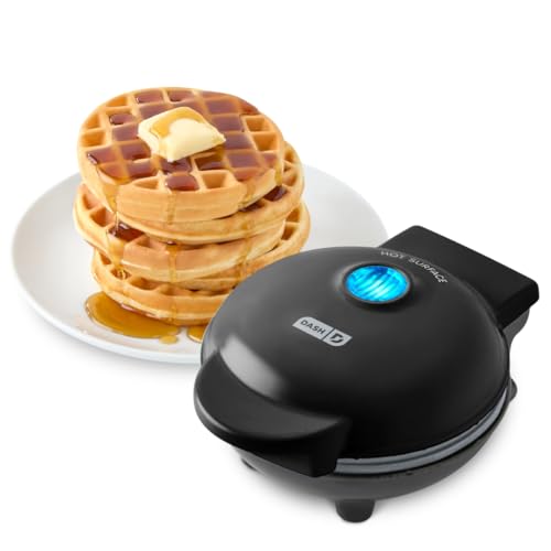 Dash Mini Waffle Maker with Ceramic Nonstick Cooking Surface, 4 Inch Small Waffle Iron, Single Serve, Easy to Clean, Compact Breakfast Maker for Kids & Families, Black