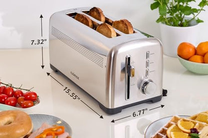 4 Slice Toaster, CUSIMAX Extra-Long Slots for Artisan Bread, Quick Glance Function, 9 Shade Settings, Bagel/Defrost/Cancel Functions, Removable Crumb Tray, Cool-Touch Stainless Steel Body