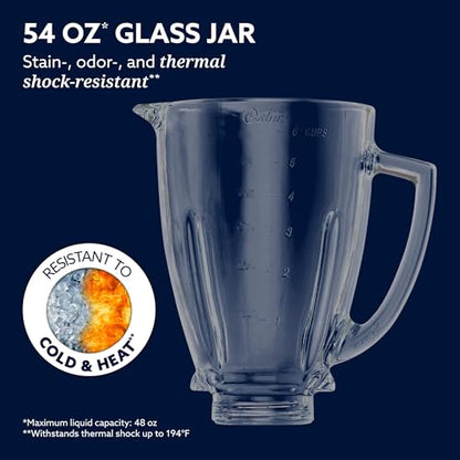 Oster Vortex Glass Blender, Reversible Steel Blades, 800 Watt, Black