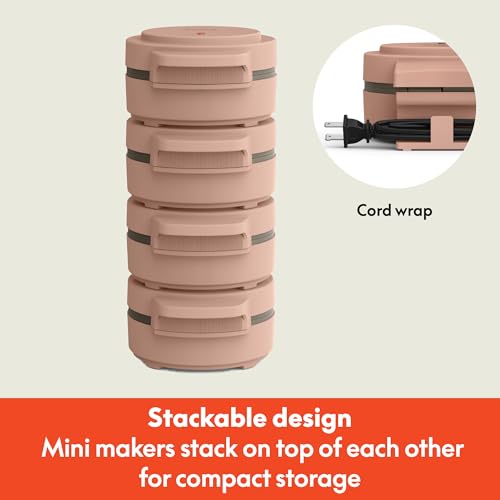 bella Snack-n-Store Mini Waffle Maker, EverGood™ Ceramic Nonstick Coating, Cord Wrap, Ready Indicator Light & Cool Touch Handles, Stackable Design & Customizable Plates, 400 Watt, Blossom