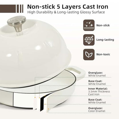 Davivy 5QT Dutch Oven for Sourdough Bread, Enamel Cast Iron Bread Pan, Round Sourdough Pan Bread Dutch Oven Bread Cloche with Slicone Oven Mitts - White