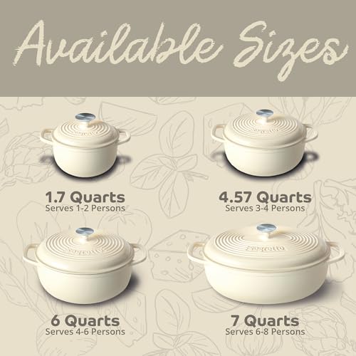 Segretto Cookware Enameled Cast Iron Oval Dutch Oven, 7 Quarts White