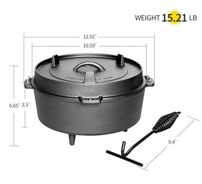EDGING CASTING Pre-Seasoned Cast Iron Dutch Oven With Skillet Lid, Outdoor Camping Deep Pot for Camping Fireplace Cooking BBQ Baking Campfire, Leg Base, 4.5 Quart