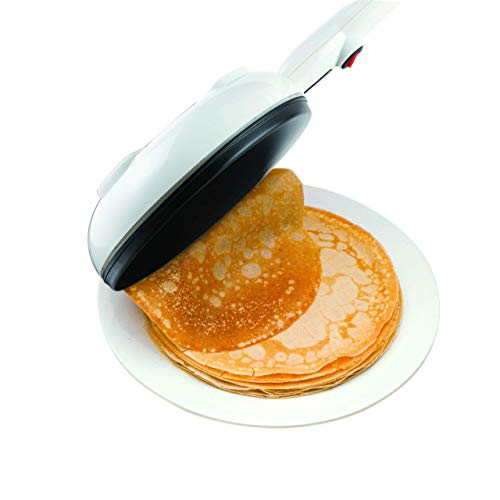 Salton Cordless Electric Crepe Maker With Bonus Batter Dish and Spatula with Non-Stick Cooking Surface, Automatic Temperature Control for 7.5" Crepes and Tortillas, Recipes Included, White (CM1337)