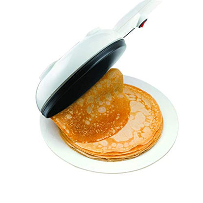 Salton Cordless Electric Crepe Maker With Bonus Batter Dish and Spatula with Non-Stick Cooking Surface, Automatic Temperature Control for 7.5" Crepes and Tortillas, Recipes Included, White (CM1337)