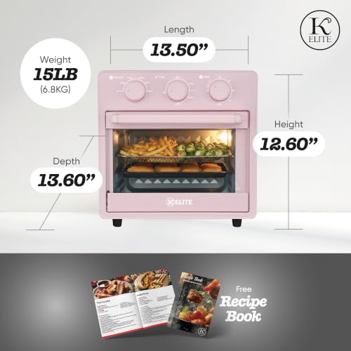 Kitchen Elite Mechanical Air Fryer Oven with Viewing Window, Pink, 16 Qt