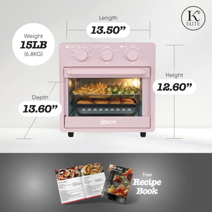 Kitchen Elite Mechanical Air Fryer Oven with Viewing Window, Pink, 16 Qt