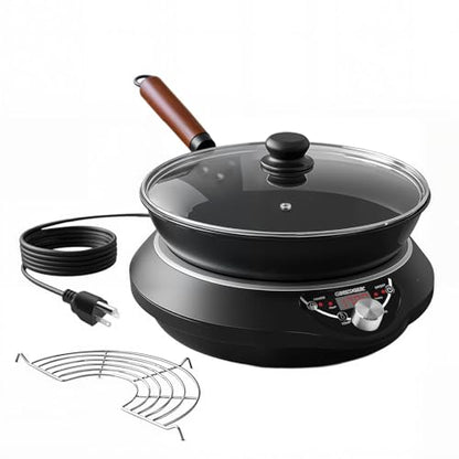 GastroGear 1700W Induction Cooktop with 13.4" Carbon Steel Wok Pan,Lid,Rack,1.97" Deep Curved Concave Electric Stove Burner 16 Watts/temp Precise Ctrl 200~1700W 176°F to 446°F,18H Timer ETL-Listed