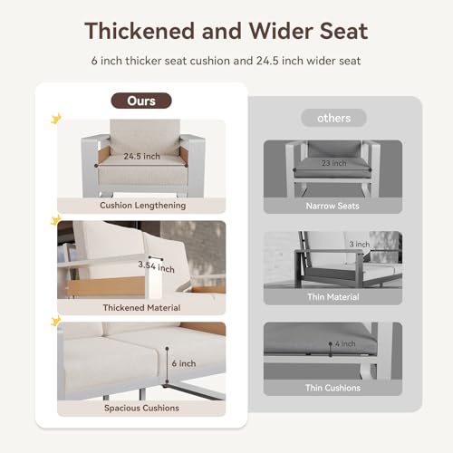 Aoxun Aluminum Patio Furniture Set, 4 Seats Luxury Metal Patio Conversation Sets with Coffee Table, Thick Cushions and Waterproof Cover, Sectional Outdoor Furniture Set for Backyard/Poolside, Beige