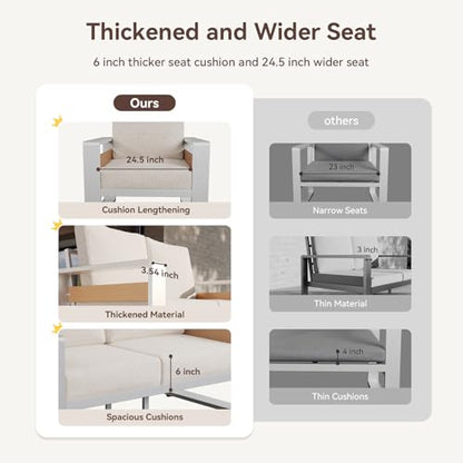 Aoxun Aluminum Patio Furniture Set, 4 Seats Luxury Metal Patio Conversation Sets with Coffee Table, Thick Cushions and Waterproof Cover, Sectional Outdoor Furniture Set for Backyard/Poolside, Beige