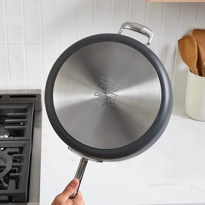 All-Clad HA1® Ceramic Nonstick, Saute Pan with Lid 6 Quart - Oven Safe up to 450° & Compatible with All Stovetops (Gas, Electric & Induction) Light Grey