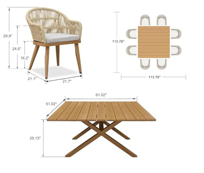 PURPLE LEAF 9 Pieces Patio Dining Set with Square Aluminum Table, Teak