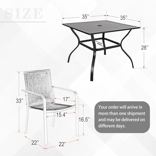 Anmutig 5 Piece Patio Dining Set, Outdoor Stackable Chairs and 35" Square Metal Patio Table with 1.57" Umbrella Hole for Garden Backyard Deck, Red